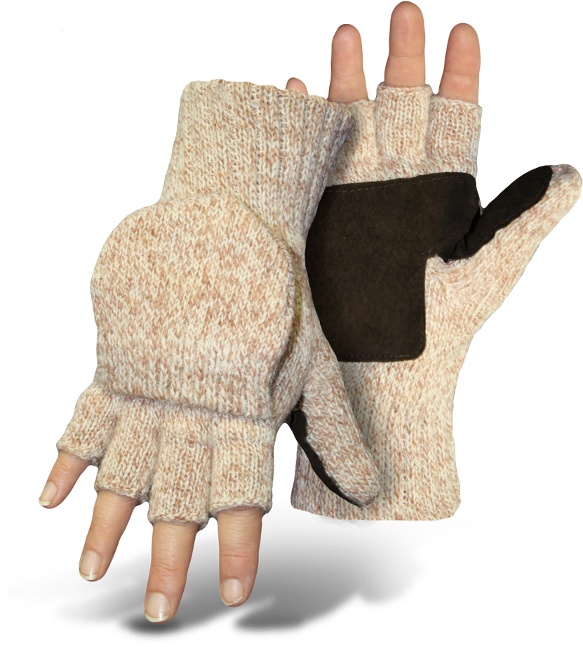Brown Tweed Ragg Wool Half Finger Lined Mitten Flap - Mittens With Half Fingers (887x977), Png Download