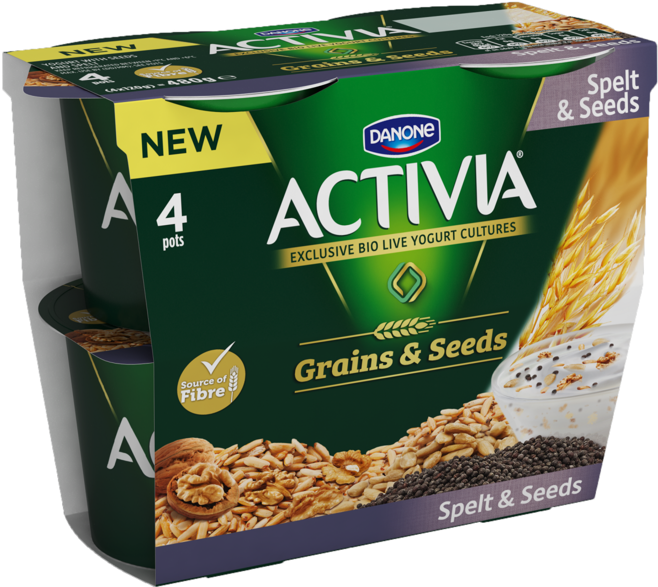 Activia Grains And Seeds (1778x1280), Png Download