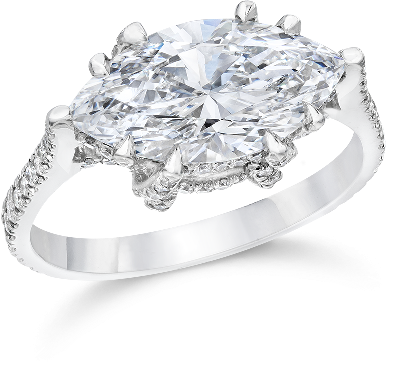 Horizontal Diamond Engagment Ring, Vines - Ring (900x900), Png Download