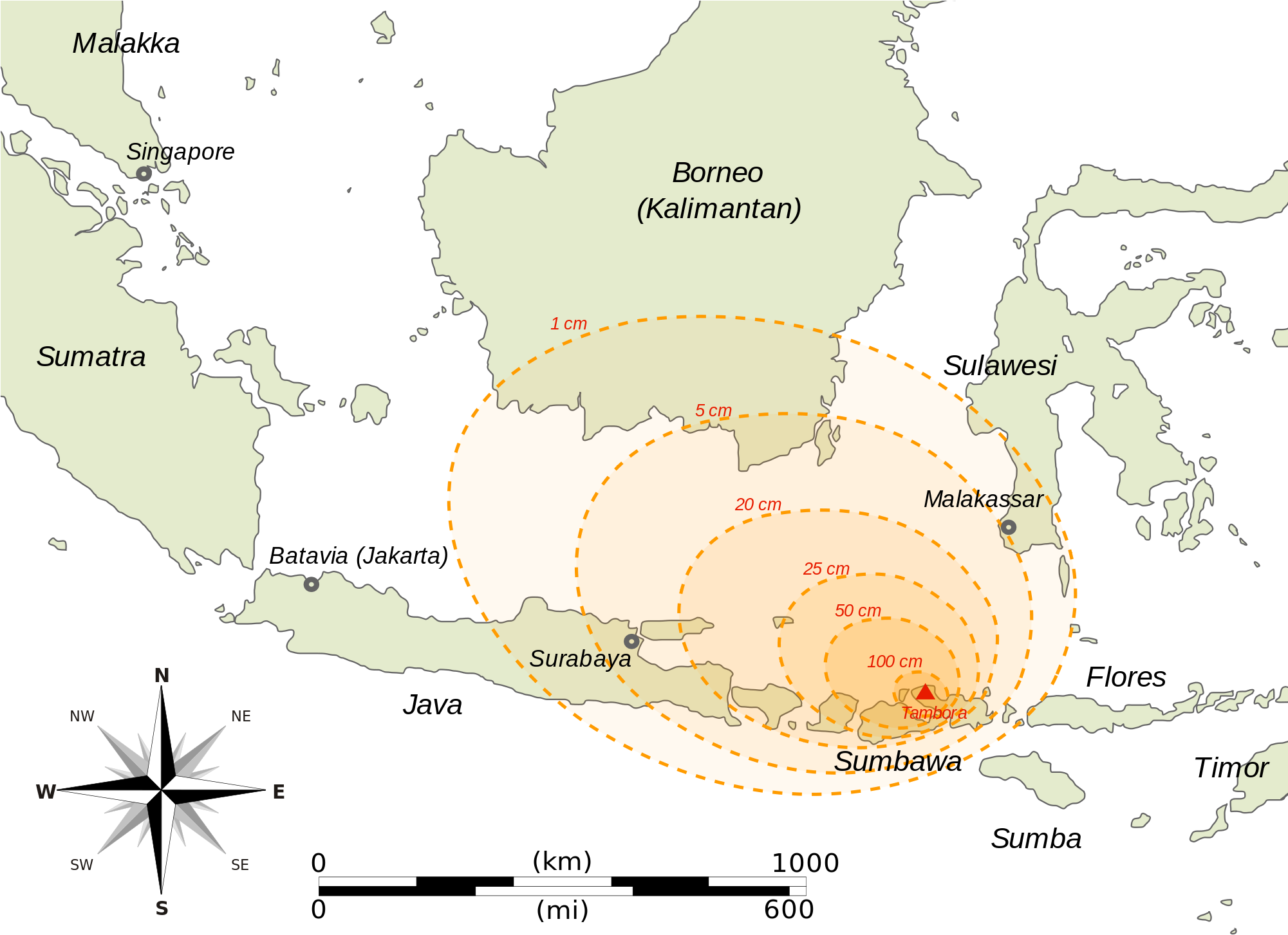 Open - Tambora Volcano 1815 Map (2000x1469), Png Download
