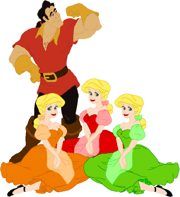 Beauty & The Beast Group Clipart - Gaston And The Bimbettes (637x699), Png Download
