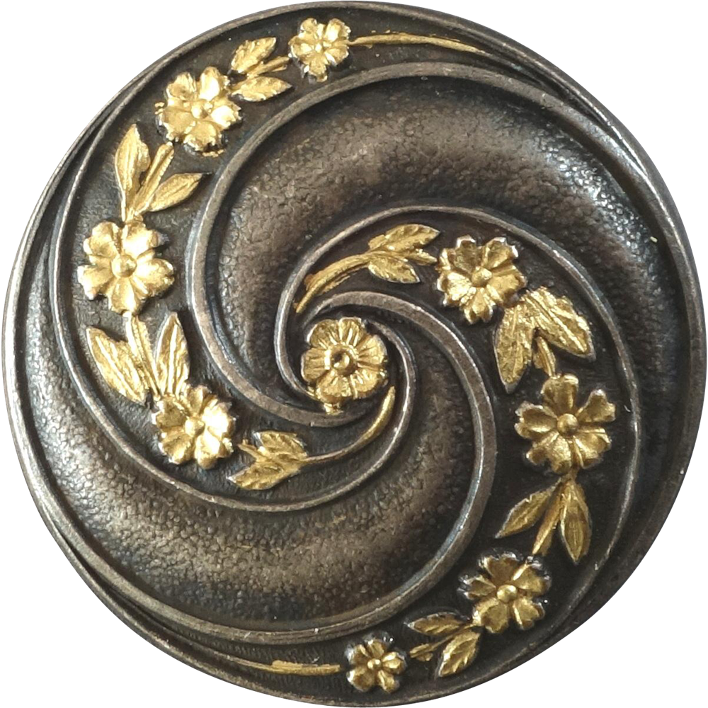 Antique Victorian Partially Gilded Metal Button Flower - Button (1000x1000), Png Download