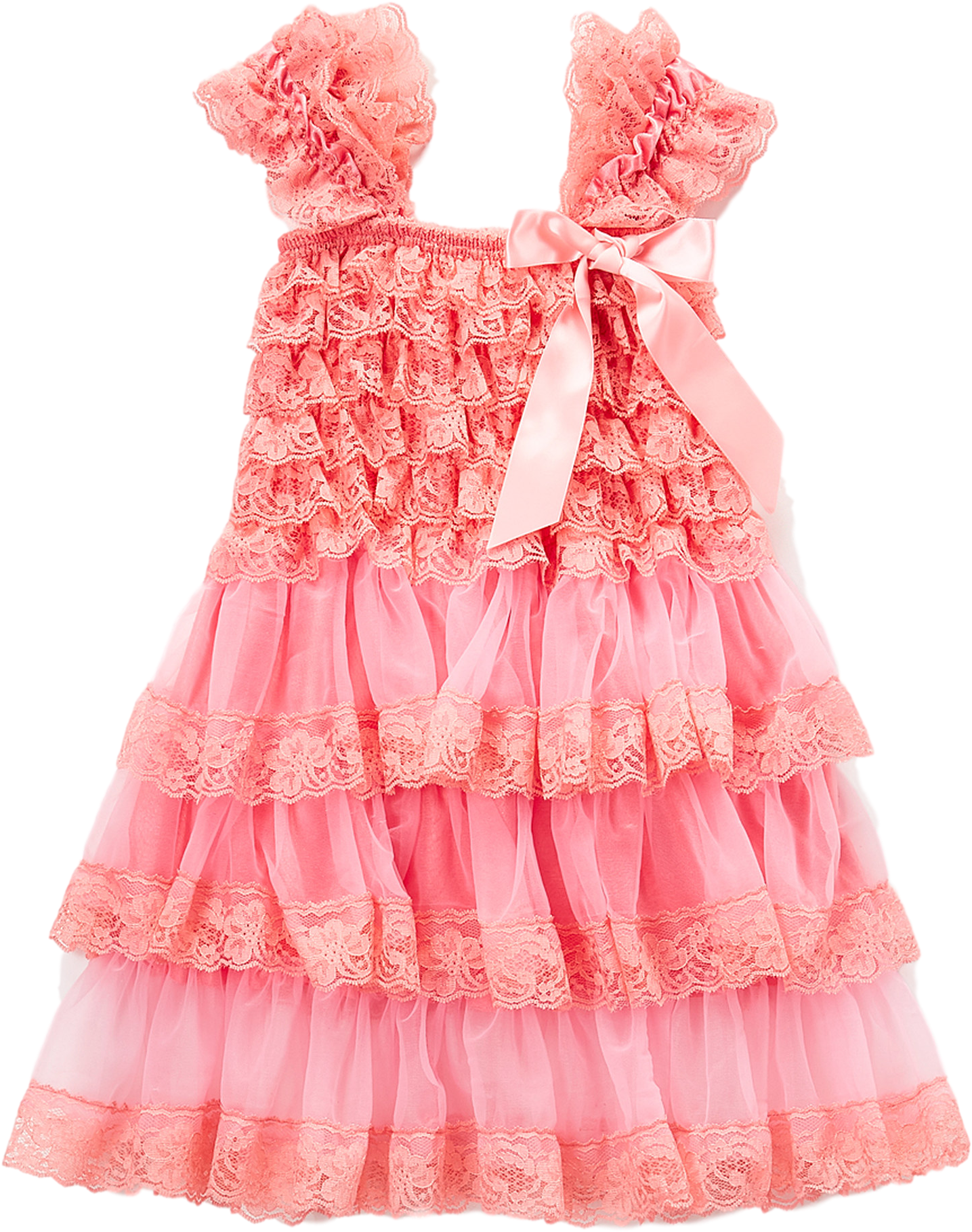 Peach Lace Capsleeve Tiered Flower Girls Dress - Dress (1665x2000), Png Download