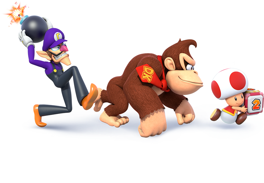 Mario Party Star Rush Group Artwork 3 - Super Mario Party Waluigi (858x596), Png Download