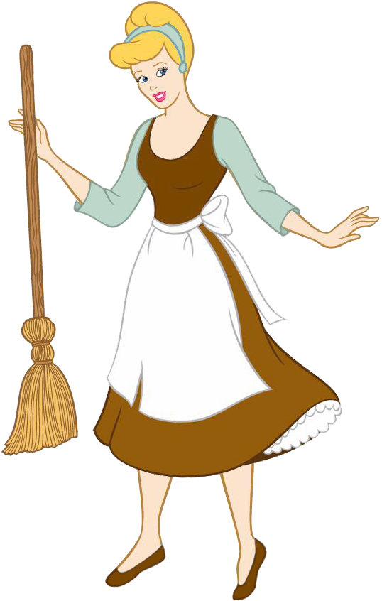 Cinderella - Cinderella With A Broom (560x856), Png Download