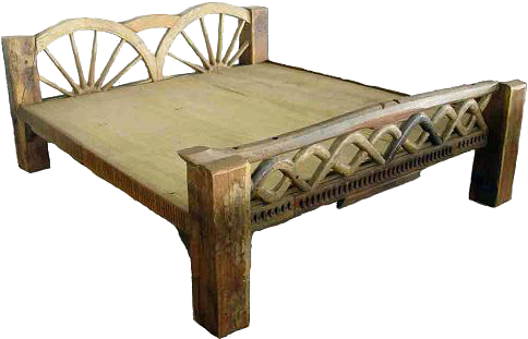 Bed Teakwood Farmer Style - Old Wooden Bed Png (500x316), Png Download