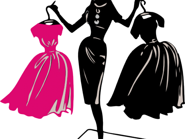 Pink Dress Clipart Black And White - Apollo's Products Fashion: Silhouette Of Lady Holding (640x480), Png Download