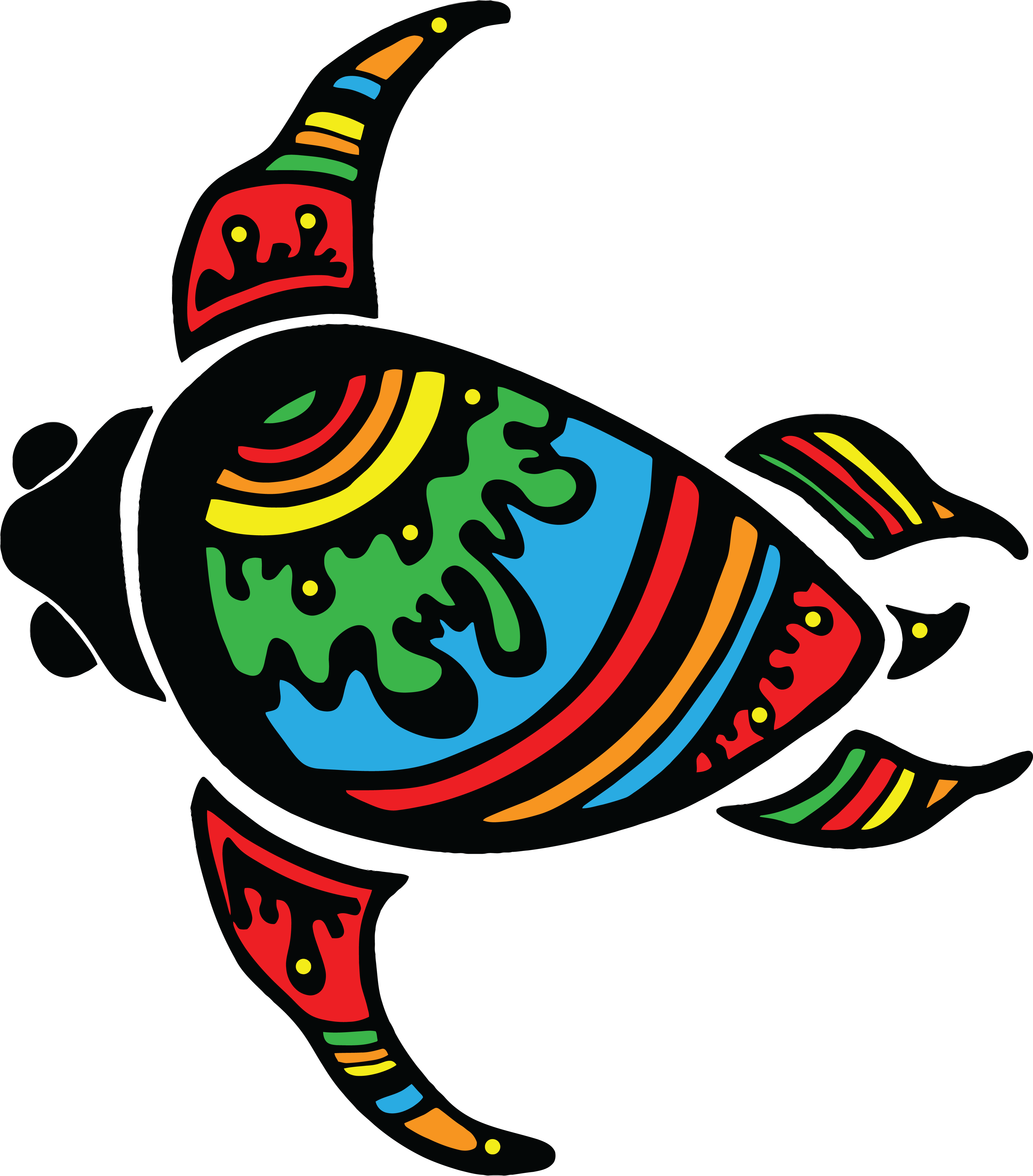 Free Clipart Of A Colorful Swimming Sea Turtle - Turtle Colorful (4000x4555), Png Download