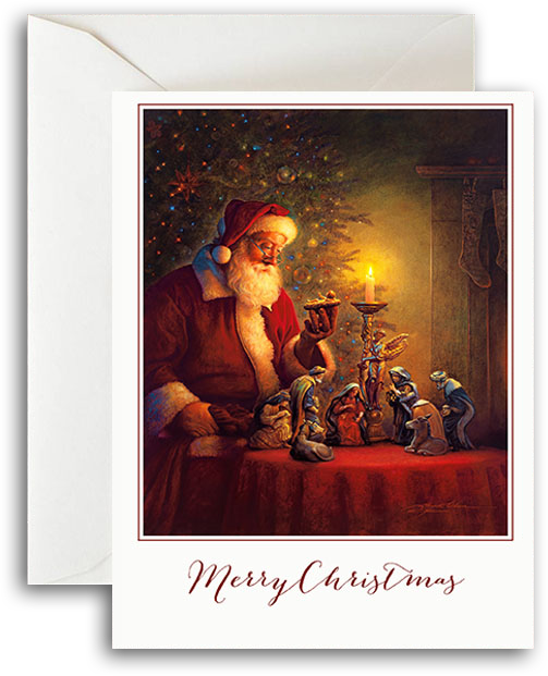 Santa Praying At The Manger (503x621), Png Download