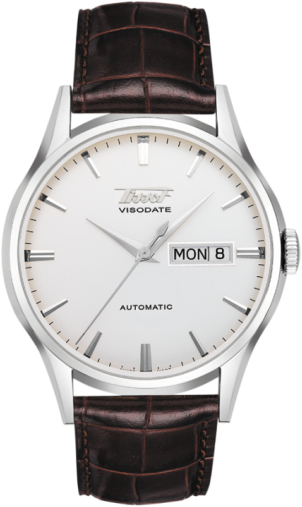 Tissot Visodate Men's Silver Automatic Brown Leather - Tissot Powermatic 80 Open Heart (348x564), Png Download