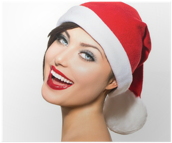 Beauty And Sexy Model Girl In Santa Hat Poster • Pixers® - Christmas Woman Model (400x400), Png Download