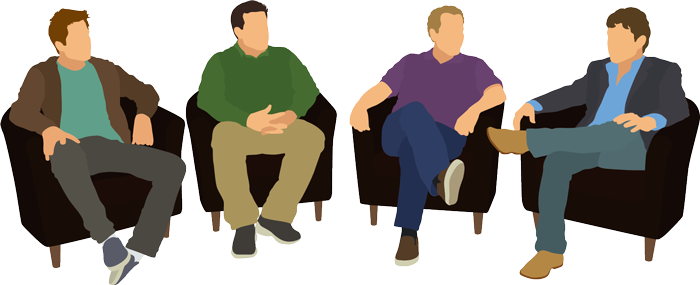 Illustration Of Four Men Sitting Together During A - Group Therapy Png (700x285), Png Download