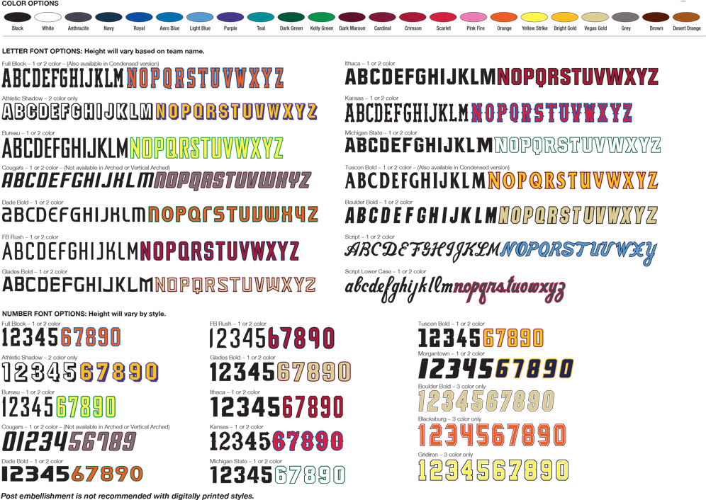 Nike Custom Sublimated Order Guide - Nike Uniform Fonts (1000x720), Png Download