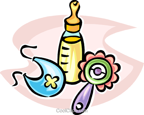 Baby Bottle, Rattle, And Bib Royalty Free Vector Clip - Mamadeira Chocalho Em Png (480x384), Png Download