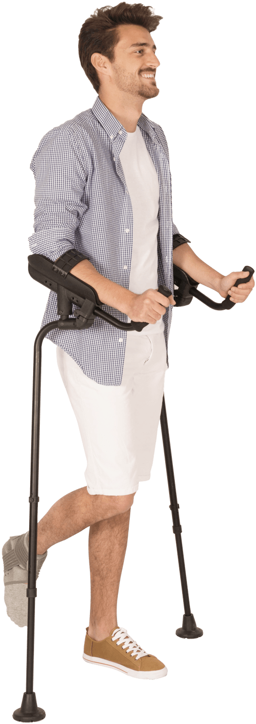 He Suffered While Using Standard Crutches Many Times, - Personas Con Muletas Png (1060x1832), Png Download