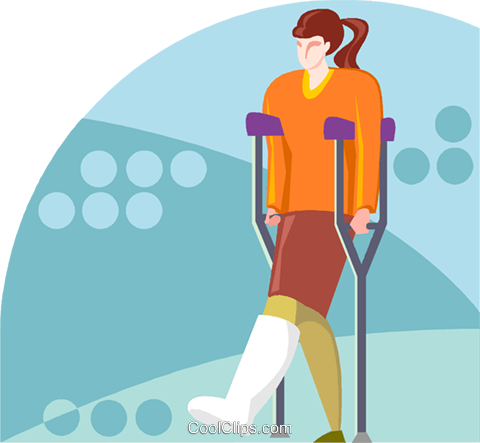 Woman On Crutches Royalty Free Vector Clip Art Illustration - Frau An Krücken Clipart (480x443), Png Download