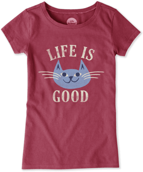 Girls Happy Cat Crusher Tee - Life Is Good Girls' Crusher Tee (570x570), Png Download
