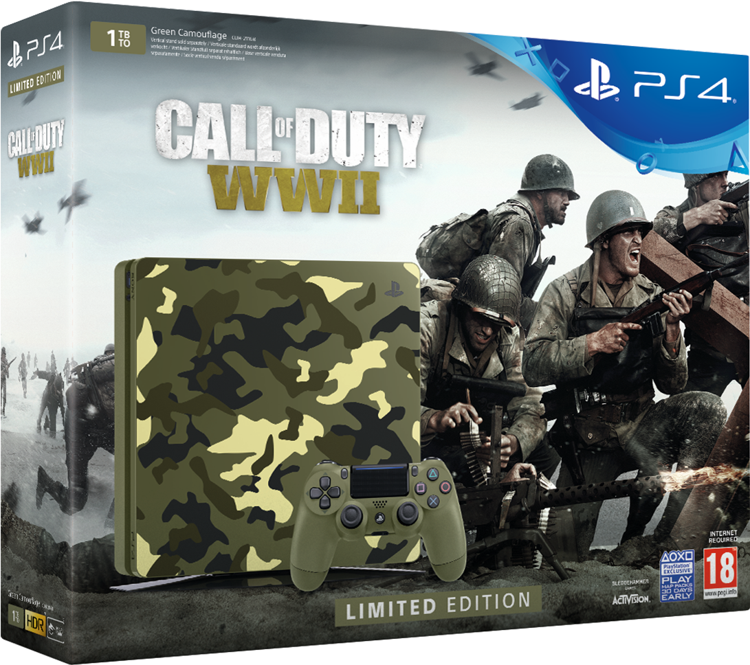 Ps4 Console 1tb Green Camouflage Limited Edition Call - Ps4 Slim Call Of Duty Ww2 (500x500), Png Download