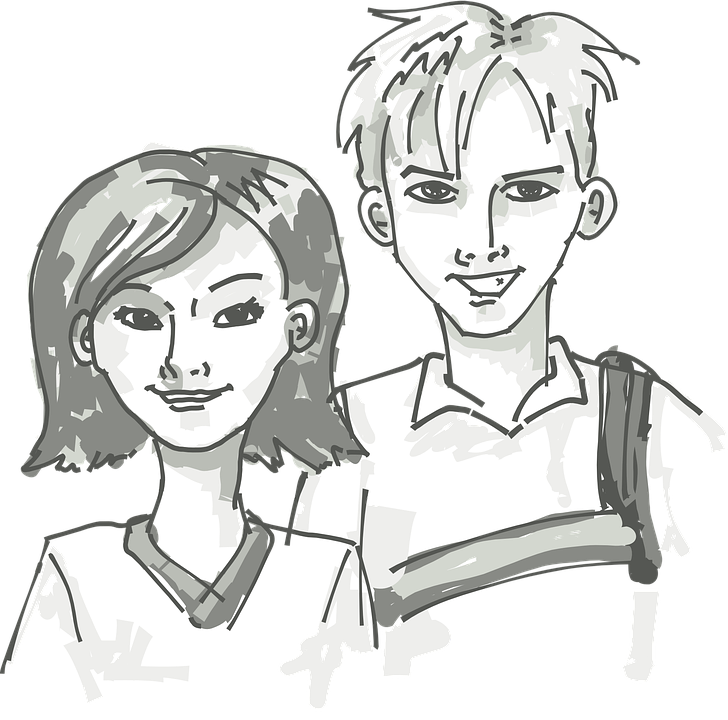 And Girl Teens - Teenagers Clipart Black And White (600x593), Png Download