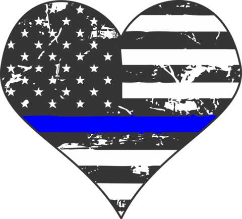 Womens Thin Blue Line Distressed Heart American Flag - Thin Red Line Firefighters Heart Sticker Made (480x434), Png Download