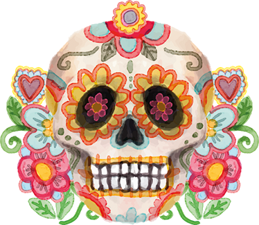 Day Of The Dead Skull Wall Sticker - Dia De Muertos Png (374x325), Png Download
