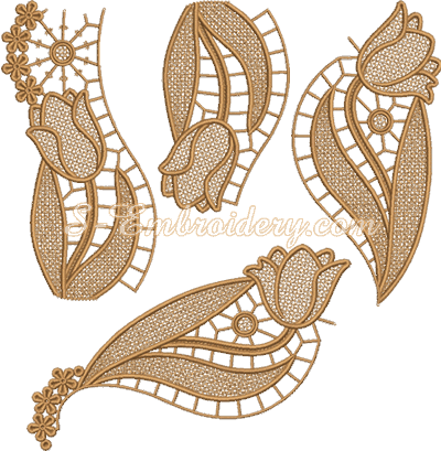 Tulips Free Standing Lace Doily Machine Embroidery - Illustration (400x409), Png Download