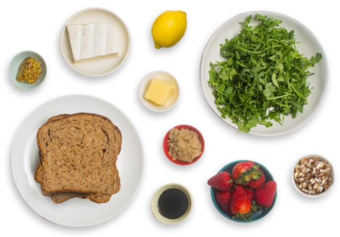 Grilled Brie Cheese & Strawberry Jam Sandwiches With - Sandwich Top View Png (700x477), Png Download