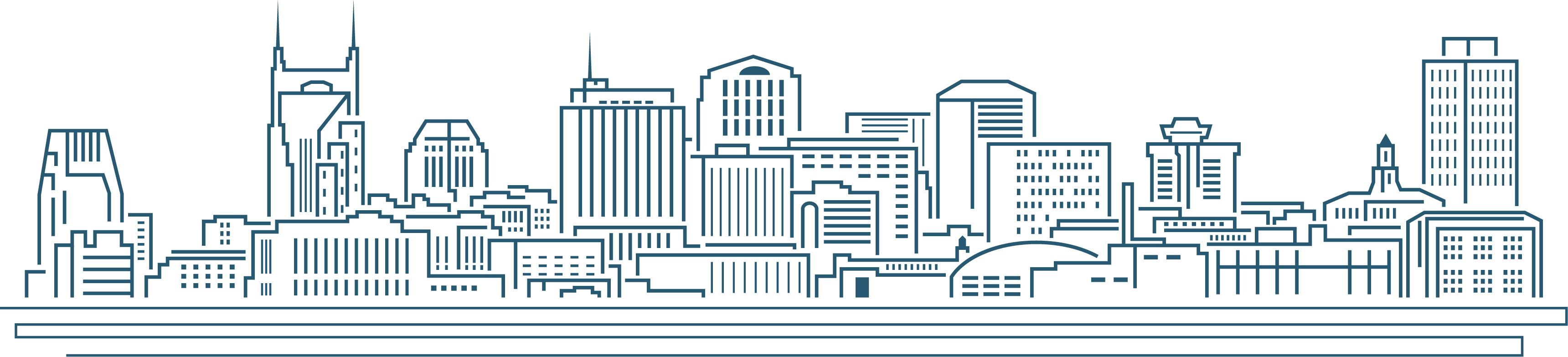 Drawing Of Nashville Skyline - Nashville Outline Skyline (3440x783), Png Download