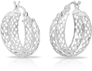 Diamond Cut Out Hoop Earrings Made In Sterling Silver - Earrings (400x400), Png Download