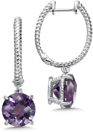 Amethyst Dangle Hoop Earrings - Amethyst Dangle Earrings Women's Sterling Silver (504x504), Png Download