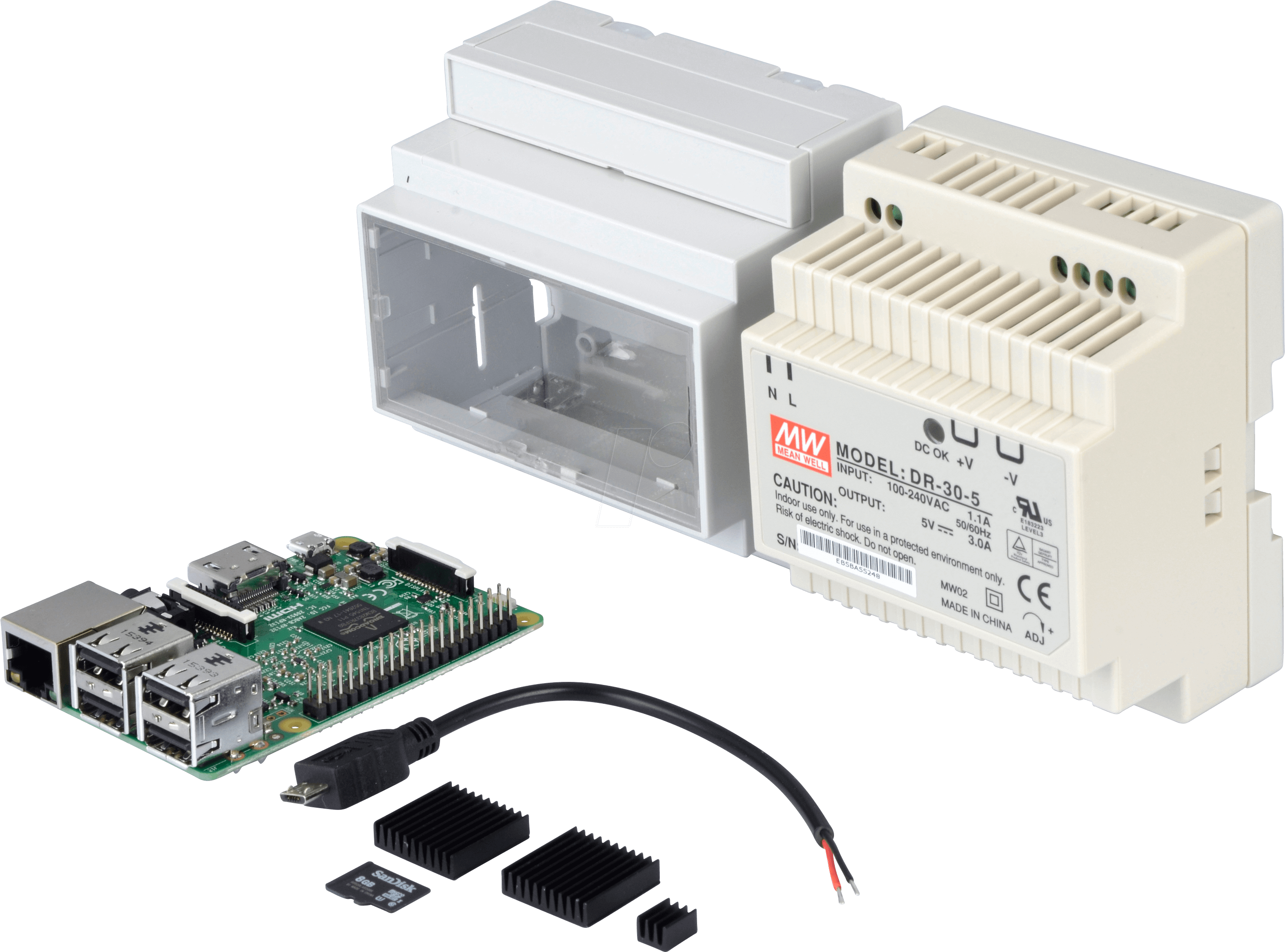 Raspberry Pi 3 B Including Din Rail Housing And Accessories - Raspberry Pi 3 Housing (3000x2237), Png Download