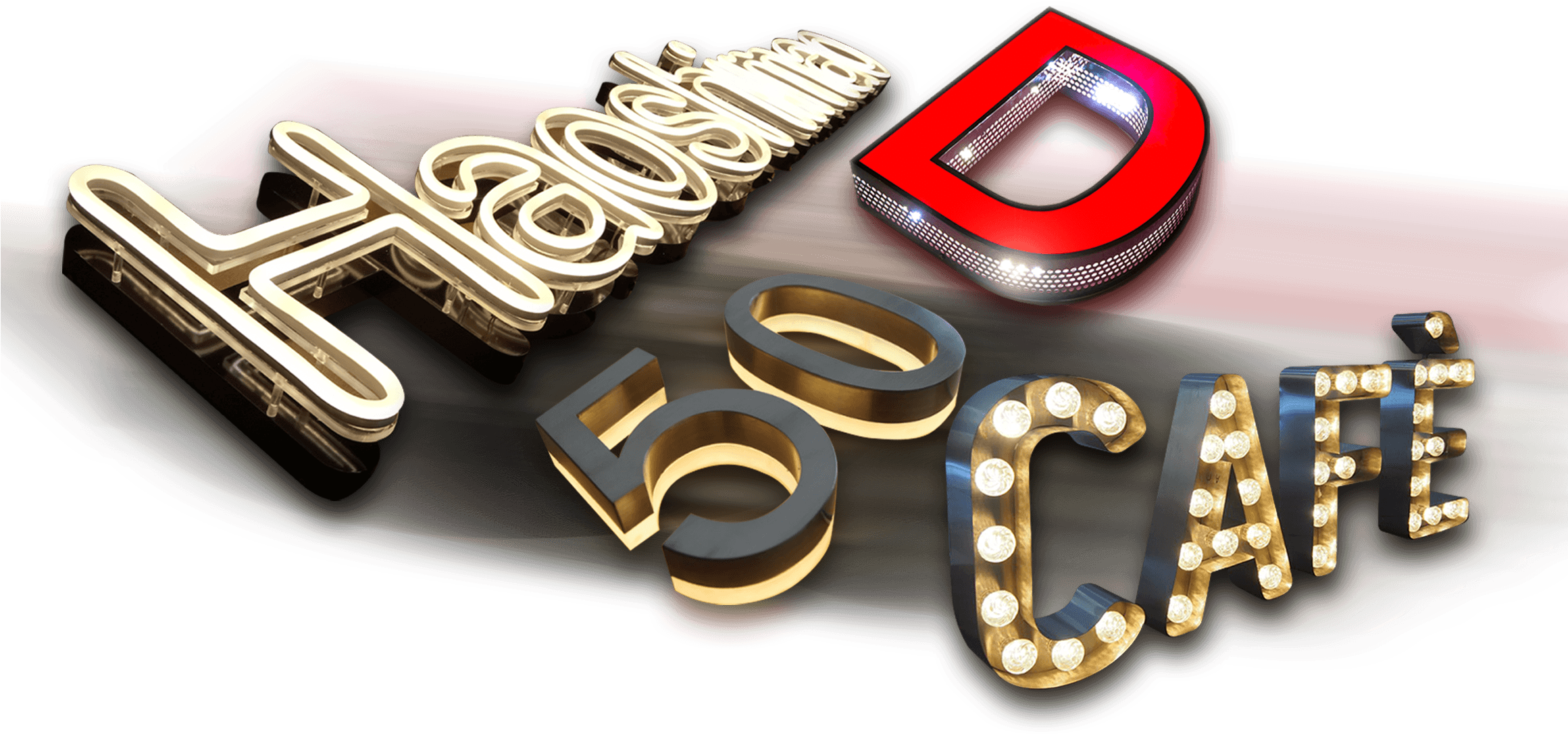 Colorful Lighting Neon Letter Sign Glass Neon Sign - Audi (2320x1310), Png Download