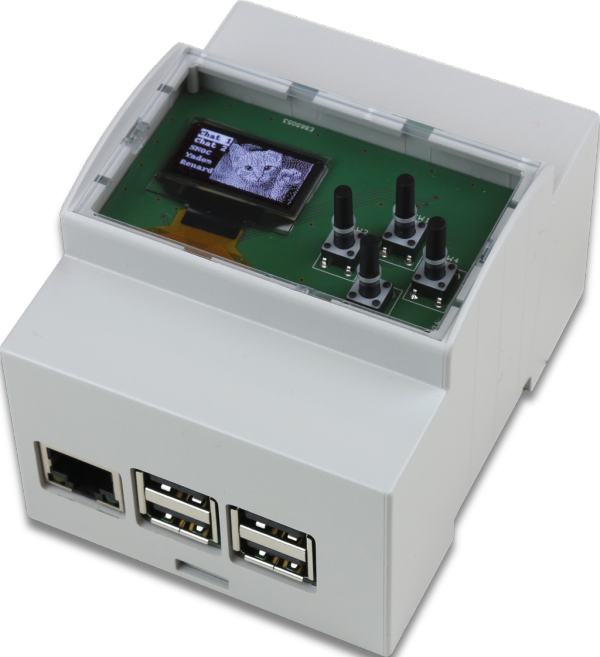Din Rail 4m Enclosure With Oled Display And 4 Keys - Boitier Pi 3 Ecran Hdmi (600x657), Png Download