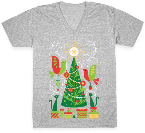 Vintage Christmas Tree Decorating V-neck Tee Shirt - T-shirt (484x484), Png Download