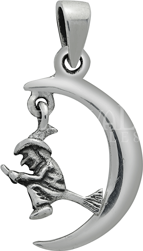 Flying Witch Pendant - Sterling Silver Moon Witch Pendant Wiccan Pagan, Women's (850x850), Png Download