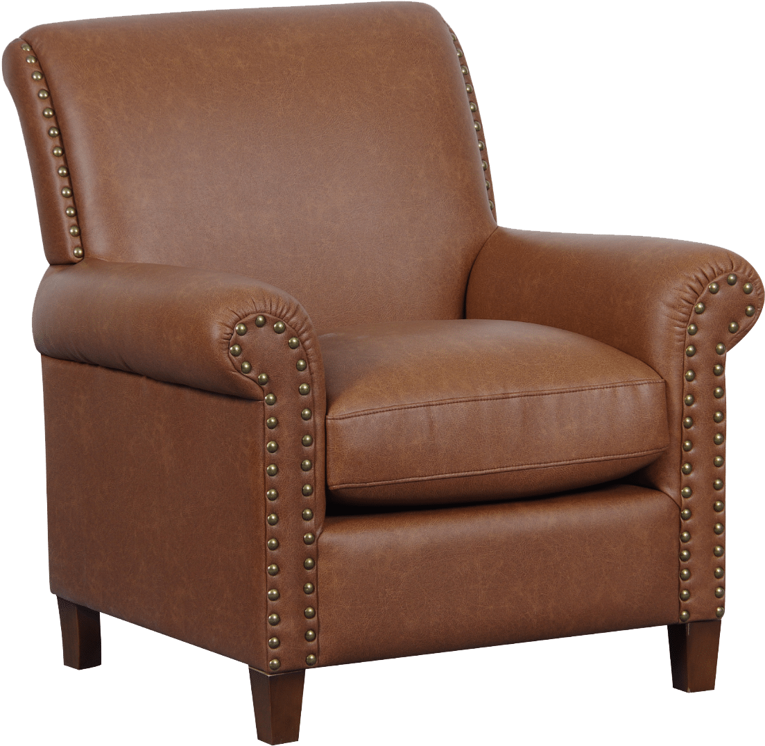 Brown Leather Armchair - Club Chair (1262x1263), Png Download
