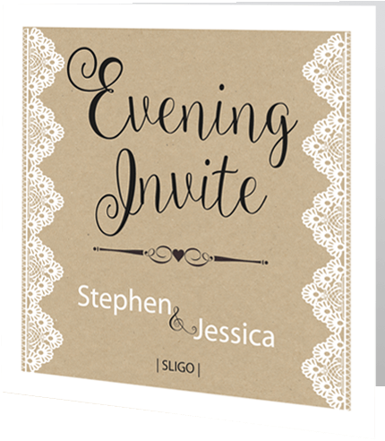 Wedding Evening Invite Rustic Lace On Brown Background - Wedding (500x500), Png Download