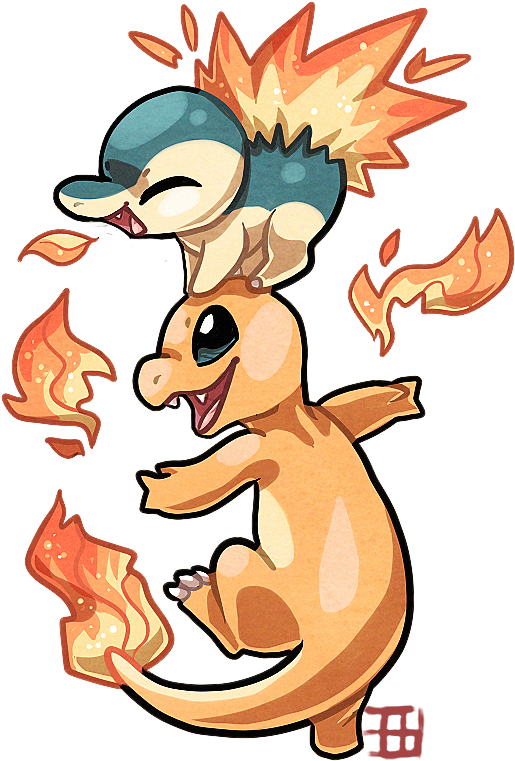 My Favourite Fire Starters Not Counting The Evolutions - Charmander Y Cyndaquil (526x795), Png Download