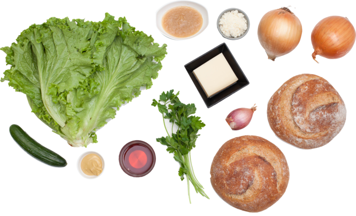 French Onion Soup In A Sourdough Bread Bowl - Ingredients Onion (700x426), Png Download