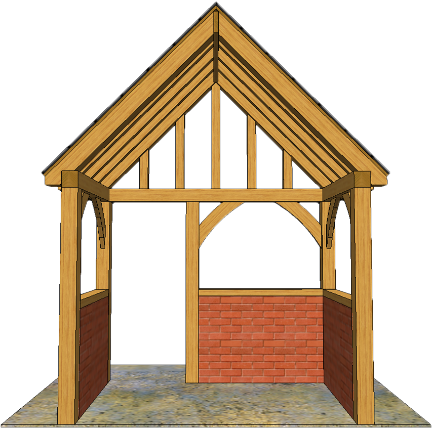 Large Oak Porch Inside View On Brick - Brick (885x873), Png Download