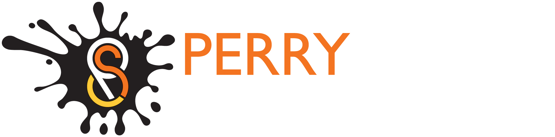 Perry Scenic Black Splat Logo White Writing - Perry Scenic Creative Ltd (2374x862), Png Download