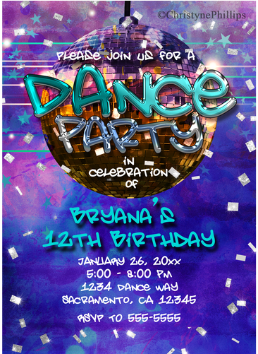 Dance Party Purple Silver Disco Ball & Confetti - Poster (500x500), Png Download