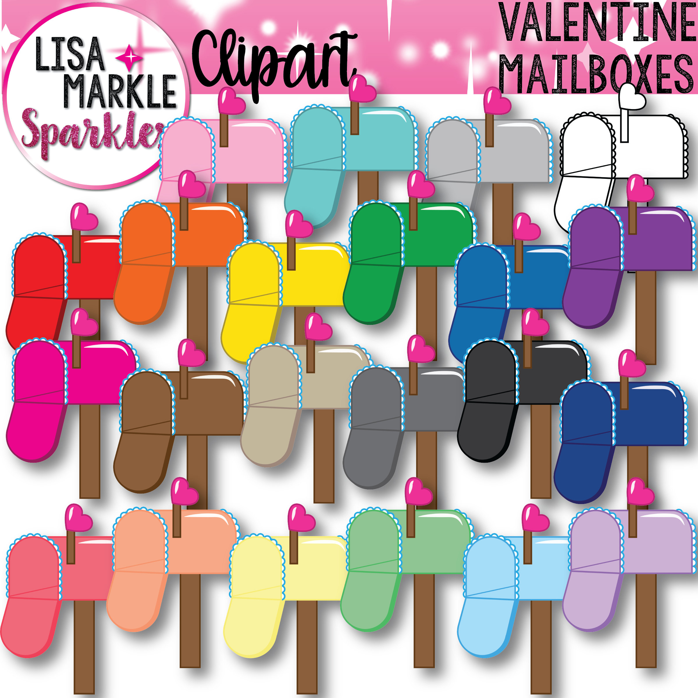 Valentine's Day Mailbox Rainbow Colors With Hearts - Lisamarklesparkles Regenbogen-clipart, Clipart Glitter, (2400x2400), Png Download