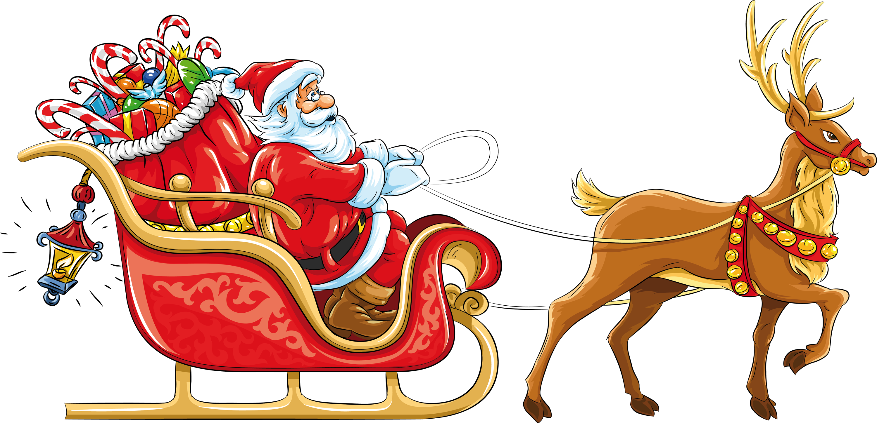 Graphic Freeuse Stock Sleigh Images Free Download - Santa Claus With Sleigh (3000x1449), Png Download