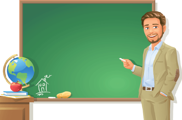 Teacher At Blackboard - Transparent Background Teacher Png (604x399), Png Download