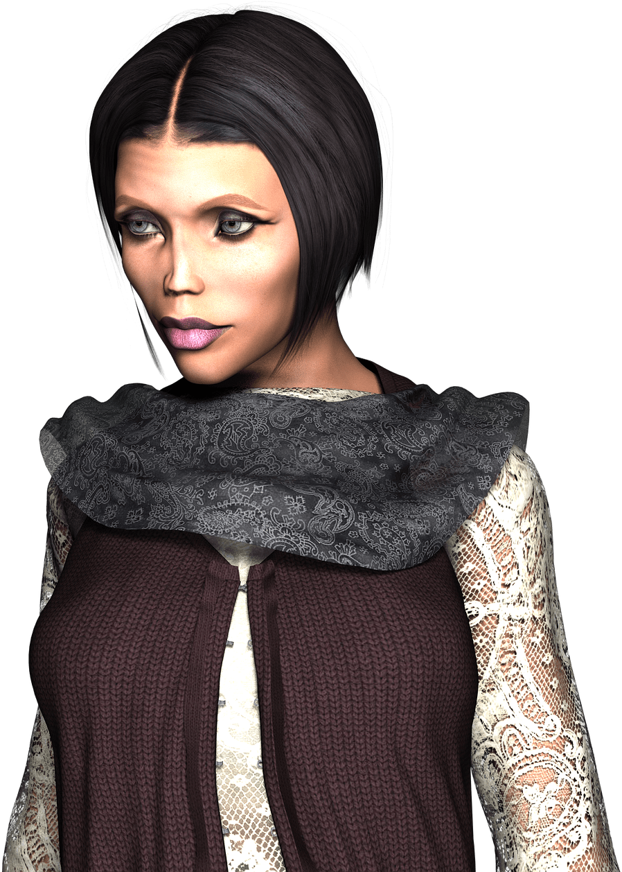 Woman Grey Scarf Png - 3 4 Pose Gezicht (989x1280), Png Download