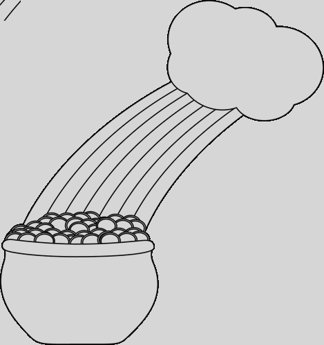 Clip Art Black And White Pot Of Gold With Rainbow And - Gold (469x500), Png Download