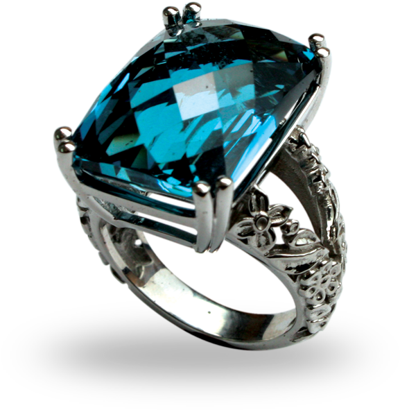 14k White Gold Floral Pattern Blue Topaz Ring 14k White - Engagement Ring (600x600), Png Download