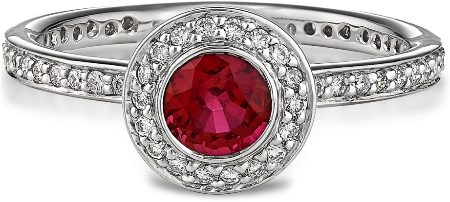 Ruby Ring With Platinum And Diamond Border - Ruby Diamond Halo Ring - In Platinum - (0.30 Ctw) (1024x688), Png Download