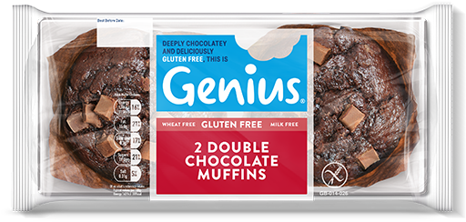 Double Chocolate Muffins 2 Pack - Genius Gluten Free Chocolate Muffins (782x359), Png Download